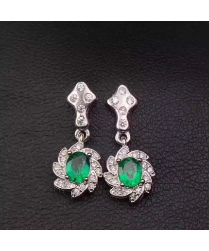 Natural Emerald Drop Earrings, 925 Sterling Silver, Emerald Drop Earrings, Emerald Silver Earrings, Luxury Earrings, Oval Cut Stone Earrings | Save 33% - Rajasthan Living