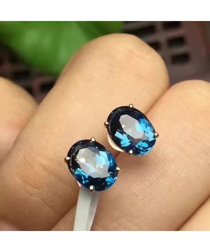 Natural Topaz Studs Earrings, 925 Sterling Silver, Studs Earrings, Earrings, Blue Topaz Earrings, Luxury Earrings, Oval Cut Stone Earrings | Save 33% - Rajasthan Living