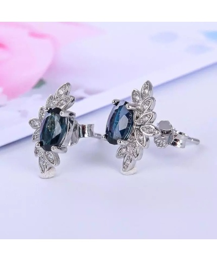 Natural Sapphire Studs Earrings, 925 Sterling Silver, Sapphire Earrings, Sapphire Silver Earrings, Luxury Earrings, Oval Cut Stone Earrings | Save 33% - Rajasthan Living 3