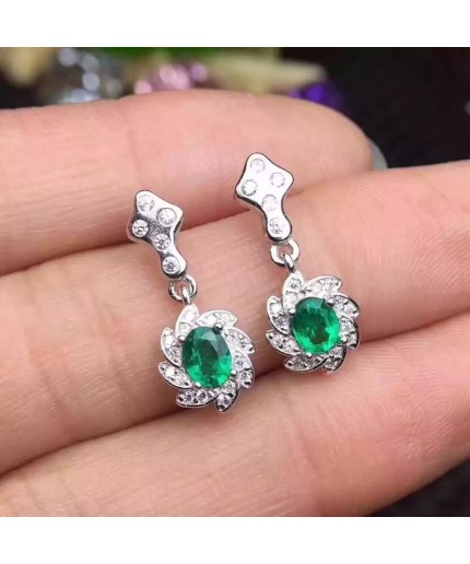 Natural Emerald Drop Earrings, 925 Sterling Silver, Emerald Drop Earrings, Emerald Silver Earrings, Luxury Earrings, Oval Cut Stone Earrings | Save 33% - Rajasthan Living 3