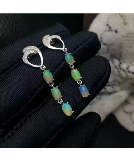 Natural Opal Drop Earrings, 925 Sterling Silver, Opal Drop Earrings, Earrings, Opal Earrings, Luxury Earrings, Oval Stone Earrings | Save 33% - Rajasthan Living 3