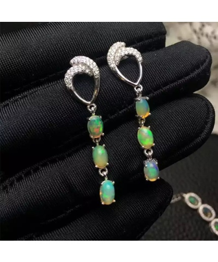 Natural Opal Drop Earrings, 925 Sterling Silver, Opal Drop Earrings, Earrings, Opal Earrings, Luxury Earrings, Oval Stone Earrings | Save 33% - Rajasthan Living