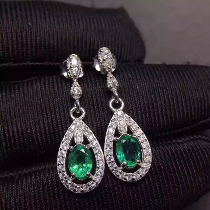 Natural Emerald Drop Earrings, 925 Sterling Silver, Emerald Drop Earrings, Emerald Silver Earrings, Luxury Earrings, Oval Cut Stone Earrings | Save 33% - Rajasthan Living 8