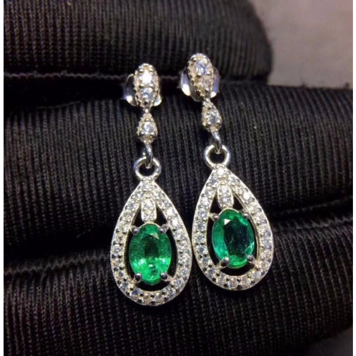 Natural Emerald Drop Earrings, 925 Sterling Silver, Emerald Drop Earrings, Emerald Silver Earrings, Luxury Earrings, Oval Cut Stone Earrings | Save 33% - Rajasthan Living 6