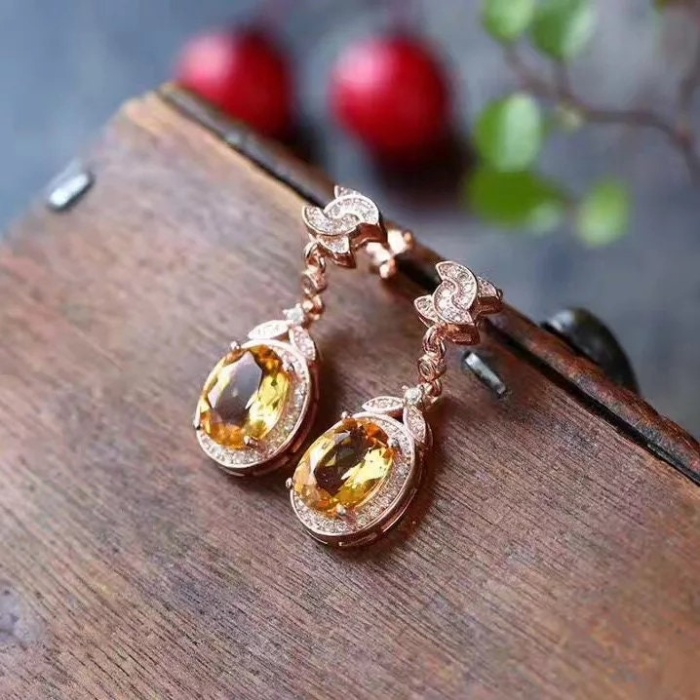 Natural Citrine Drop Earrings, 925 Sterling Silver, Citrine Earrings, Silver Earrings, Citrine Luxury Earrings, Oval Cut Stone Earrings | Save 33% - Rajasthan Living 8