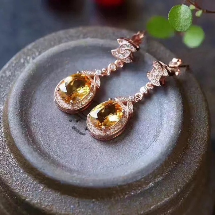 Natural Citrine Drop Earrings, 925 Sterling Silver, Citrine Earrings, Silver Earrings, Citrine Luxury Earrings, Oval Cut Stone Earrings | Save 33% - Rajasthan Living 6