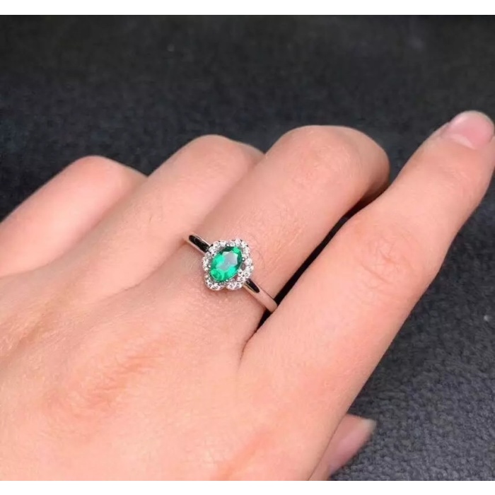 Natural Emerald & Cubic Zirconia Woman Ring, 925 Sterling Silver, Emerald Ring, Statement Ring, Engagement and Wedding Ring | Save 33% - Rajasthan Living 7