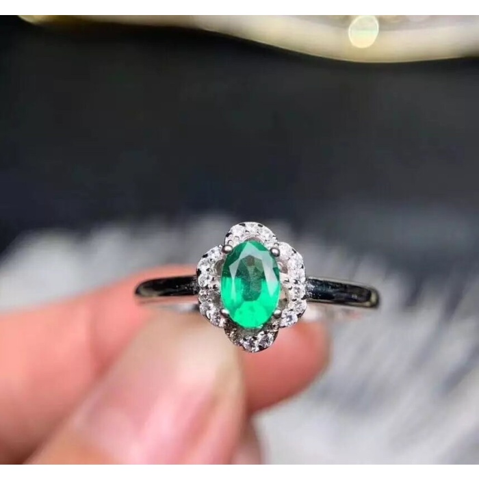 Natural Emerald & Cubic Zirconia Woman Ring, 925 Sterling Silver, Emerald Ring, Statement Ring, Engagement and Wedding Ring | Save 33% - Rajasthan Living 6