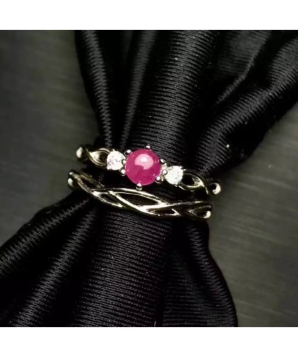 Two Wear Natural Ruby Ring,925 Sterling Silver,Engagement Ring, Wedding Ring, Luxury Ring, Ring/Band, Round Cabution Ring | Save 33% - Rajasthan Living 3