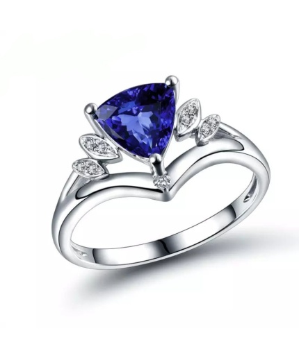 Natural Tanzanite Ring, 18k Solid White Gold Engagement Ring, Wedding Ring, Tanzanite Ring, luxury Ring, soliture Ring, Trillion cut Ring | Save 33% - Rajasthan Living