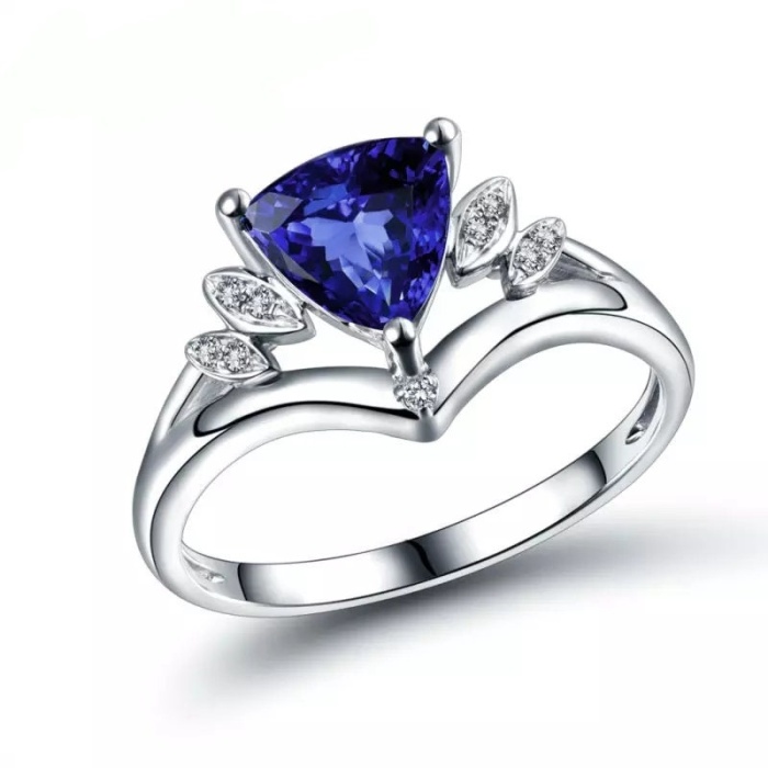 Natural Tanzanite Ring, 18k Solid White Gold Engagement Ring, Wedding Ring, Tanzanite Ring, luxury Ring, soliture Ring, Trillion cut Ring | Save 33% - Rajasthan Living 5