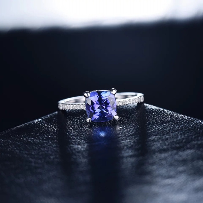 Natural Tanzanite Ring, 14k Solid White Gold Engagement Ring, Wedding Ring, Tanzanite Ring, luxury Ring, soliture Ring, Cushion cut Ring | Save 33% - Rajasthan Living 8