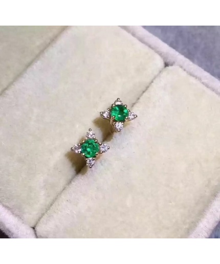 Natural Emerald Stud Earrings, 925 Sterling Silver, Emerald Earrings, Emerald Silver Earrings, Luxury Earrings, Round Cut Stone Earrings | Save 33% - Rajasthan Living 5