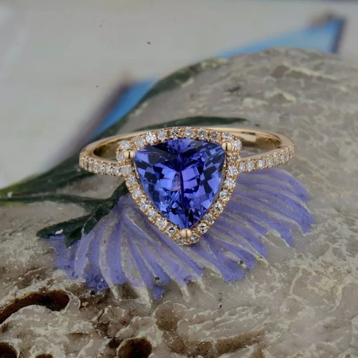 Natural Tanzanite Ring, 14k Solid Yellow Gold Engagement Ring, Wedding Ring, Tanzanite Ring, luxury Ring, soliture Ring, Trillion cut Ring | Save 33% - Rajasthan Living 7