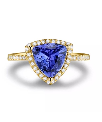 Natural Tanzanite Ring, 14k Solid Yellow Gold Engagement Ring, Wedding Ring, Tanzanite Ring, luxury Ring, soliture Ring, Trillion cut Ring | Save 33% - Rajasthan Living 3