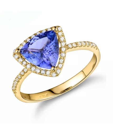 Natural Tanzanite Ring, 14k Solid Yellow Gold Engagement Ring, Wedding Ring, Tanzanite Ring, luxury Ring, soliture Ring, Trillion cut Ring | Save 33% - Rajasthan Living