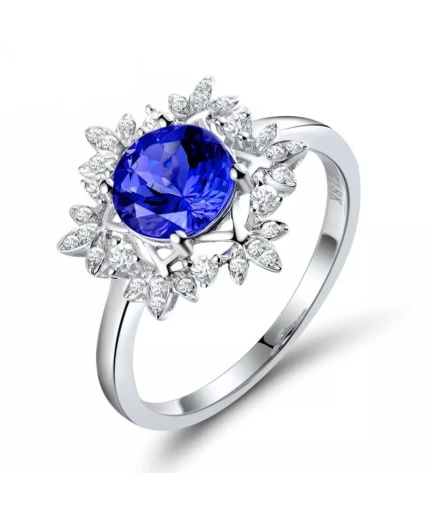 Natural Tanzanite Ring, 18k Solid White Gold Engagement Ring, Wedding Ring, Tanzanite Ring, luxury Ring, soliture Ring, Round cut Ring | Save 33% - Rajasthan Living