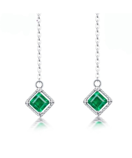 Natural Emerald Drop Earrings, 18k White Gold, Emerald Drop Earrings, Emerald Silver Earrings, Luxury Earrings, Ovel Cut Stone Earrings | Save 33% - Rajasthan Living