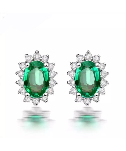 Natural Emerald Studs Earrings, 18k White Gold, Emerald Studs Earrings, Emerald Silver Earrings, Luxury Earrings, Ovel Cut Stone Earrings | Save 33% - Rajasthan Living