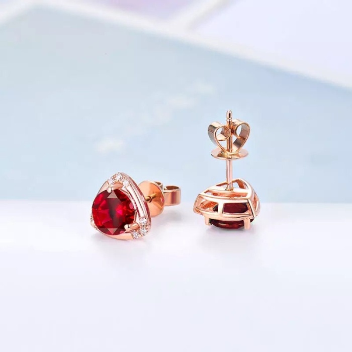 Natural Ruby Studs Earrings, 14k Rose Gold, Ruby Earrings, Ruby Silver Earrings, Ruby Luxury Earrings, Round Cut Stone Earrings | Save 33% - Rajasthan Living 8