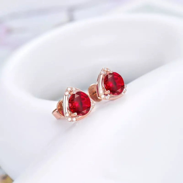 Natural Ruby Studs Earrings, 14k Rose Gold, Ruby Earrings, Ruby Silver Earrings, Ruby Luxury Earrings, Round Cut Stone Earrings | Save 33% - Rajasthan Living 7