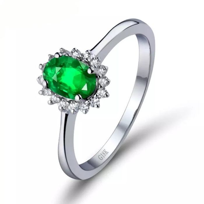 Natural Emerald Ring, 18k Solid White Gold Engagement Ring, Wedding Ring, Emerald Ring, Luxury Ring, Ring/Band, Oval Cut Ring | Save 33% - Rajasthan Living 5