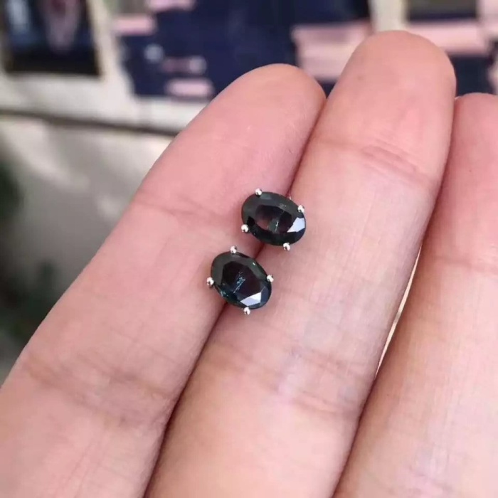 Natural Sapphire Studs Earrings, 925 Sterling Silver, Sapphire Earrings, Sapphire Silver Earrings, Luxury Earrings, Oval Cut Stone Earrings | Save 33% - Rajasthan Living 6