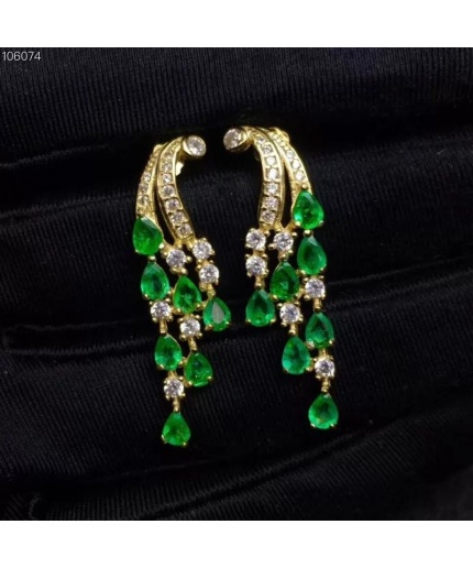 Natural Emerald Drop Earrings, 925 Sterling Silver, Emerald Drop Earrings, Emerald Silver Earrings, Luxury Earrings, Pear Cut Stone Earrings | Save 33% - Rajasthan Living