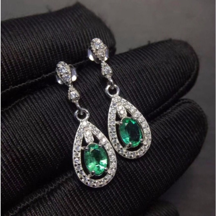 Natural Emerald Drop Earrings, 925 Sterling Silver, Emerald Drop Earrings, Emerald Silver Earrings, Luxury Earrings, Oval Cut Stone Earrings | Save 33% - Rajasthan Living 7