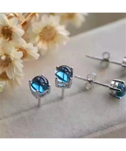 Natural Topaz Studs Earrings, 925 Sterling Silver, Studs Earrings, Earrings, Blue Topaz Earrings, Luxury Earrings, Round Stone Earrings | Save 33% - Rajasthan Living 3