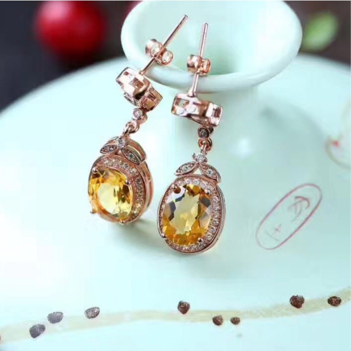 Natural Citrine Drop Earrings, 925 Sterling Silver, Citrine Earrings, Silver Earrings, Citrine Luxury Earrings, Oval Cut Stone Earrings | Save 33% - Rajasthan Living 9