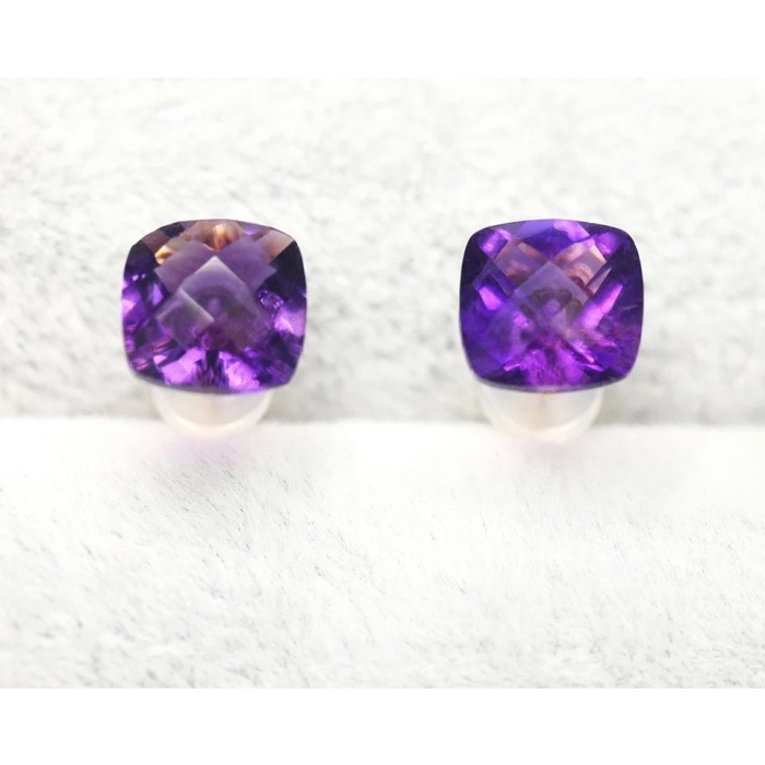 18k Yellow Gold Natural Amethyst Earrings, Amethyst Stud Earrings, Wedding Earrings, Amethyst Luxury Earrings, Cushion Cut Stone Earrings | Save 33% - Rajasthan Living 7