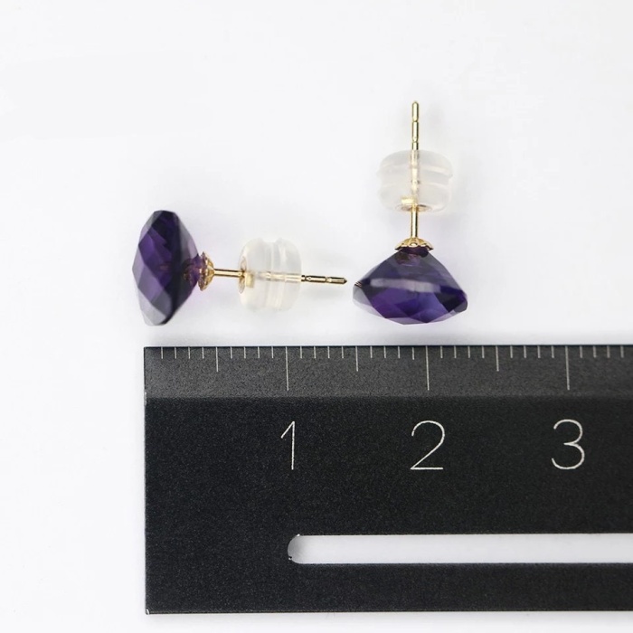 18k Yellow Gold Natural Amethyst Earrings, Amethyst Stud Earrings, Wedding Earrings, Amethyst Luxury Earrings, Cushion Cut Stone Earrings | Save 33% - Rajasthan Living 10