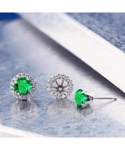 Lab Emerald Studs Earrings, 925 Sterling Silver, Emerald Studs Earrings, Emerald Silver Earrings, Luxury Earrings, Round Cut Stone Earrings | Save 33% - Rajasthan Living 3