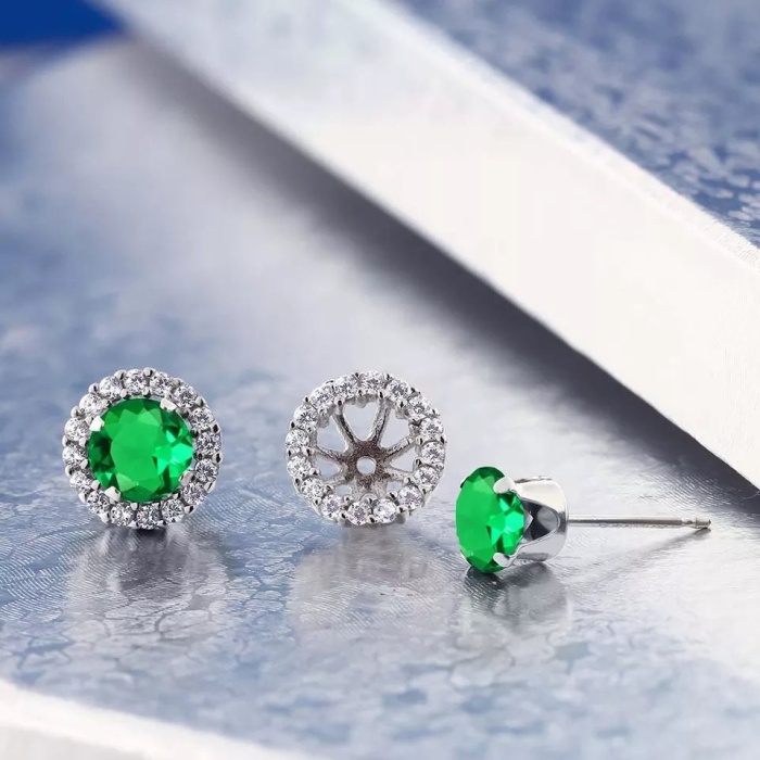 Lab Emerald Studs Earrings, 925 Sterling Silver, Emerald Studs Earrings, Emerald Silver Earrings, Luxury Earrings, Round Cut Stone Earrings | Save 33% - Rajasthan Living 6