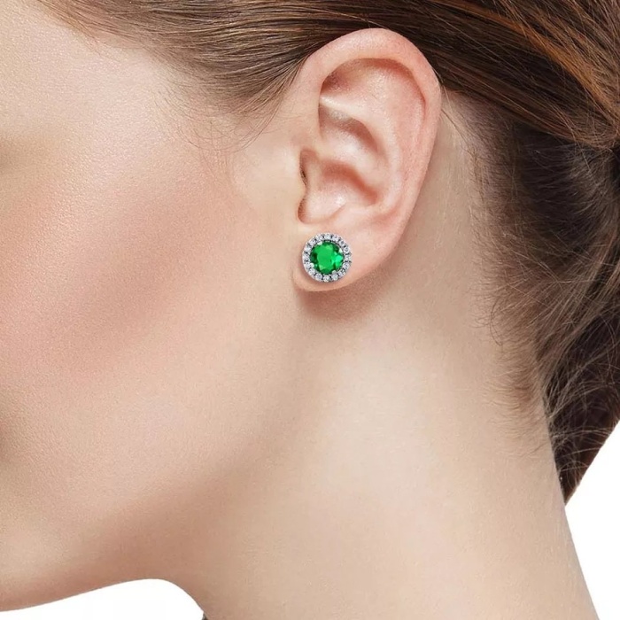 Lab Emerald Studs Earrings, 925 Sterling Silver, Emerald Studs Earrings, Emerald Silver Earrings, Luxury Earrings, Round Cut Stone Earrings | Save 33% - Rajasthan Living 7