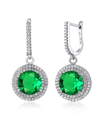 Lab Emerald Drop Earrings, 925 Sterling Silver, Emerald Drop Earrings, Emerald Silver Earrings, Luxury Earrings, Round Cut Stone Earrings | Save 33% - Rajasthan Living