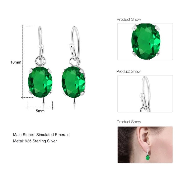 Lab Emerald Drop Earrings, 925 Sterling Silver, Emerald Drop Earrings, Emerald Silver Earrings, Luxury Earrings, Ovel Cut Stone Earrings | Save 33% - Rajasthan Living 7