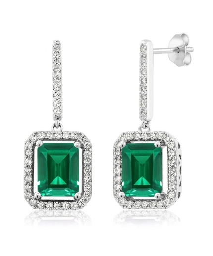 Lab Emerald Drop Earrings, 925 Sterling Silver, Emerald Drop Earrings, Emerald Silver Earrings, Luxury Earrings, Emerald Cut Stone Earrings | Save 33% - Rajasthan Living