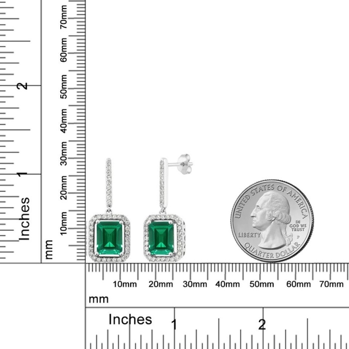 Lab Emerald Drop Earrings, 925 Sterling Silver, Emerald Drop Earrings, Emerald Silver Earrings, Luxury Earrings, Emerald Cut Stone Earrings | Save 33% - Rajasthan Living 7