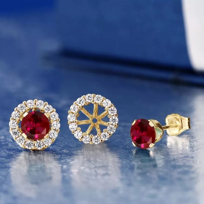 Lab Ruby Stud Earrings,925 Sterling Silver, Engagement Earrings, Wedding Earrings, Luxury Earrings, Round Cut Stone Earrings | Save 33% - Rajasthan Living 6