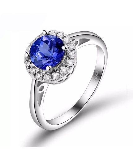 Natural Tanzanite Ring, 18k Solid White Gold Engagement Ring, Wedding Ring, Tanzanite Ring, luxury Ring, soliture Ring, Round cut Ring | Save 33% - Rajasthan Living