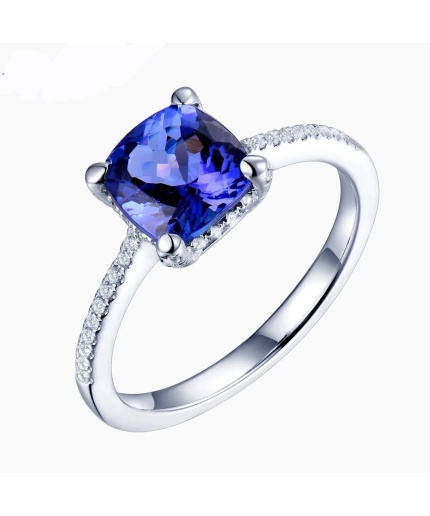 Tanzanite Ring, 925 Sterling Silver Engagement Ring, Wedding Ring, Tanzanite Ring, luxury Ring, soliture Ring, Woman Ring, Cushion cut Ring | Save 33% - Rajasthan Living