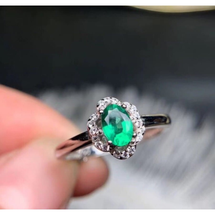 Natural Emerald & Cubic Zirconia Woman Ring, 925 Sterling Silver, Emerald Ring, Statement Ring, Engagement and Wedding Ring | Save 33% - Rajasthan Living 5