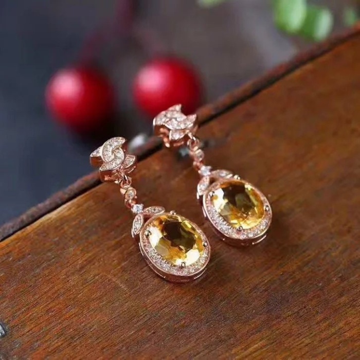 Natural Citrine Drop Earrings, 925 Sterling Silver, Citrine Earrings, Silver Earrings, Citrine Luxury Earrings, Oval Cut Stone Earrings | Save 33% - Rajasthan Living 5