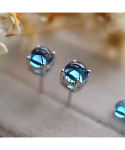 Natural Topaz Studs Earrings, 925 Sterling Silver, Studs Earrings, Earrings, Blue Topaz Earrings, Luxury Earrings, Round Stone Earrings | Save 33% - Rajasthan Living