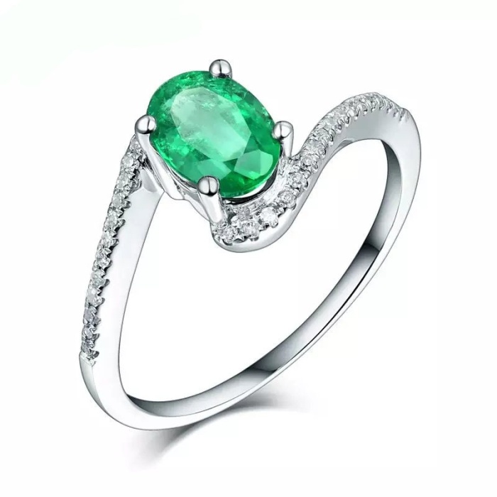 Natural Emerald Ring, 18k Solid White Gold Engagement Ring, Wedding Ring, Emerald Ring, Luxury Ring, Ring/Band, Oval Cut Ring | Save 33% - Rajasthan Living 5