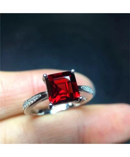 Natural Garnet Ring, 925 Sterling Sliver, Garnet Engagement Ring, Garnet Wedding Ring, luxury Ring, Ring/Band, Garnet Princess cut Ring | Save 33% - Rajasthan Living