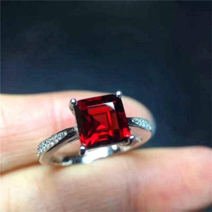 Natural Garnet Ring, 925 Sterling Sliver, Garnet Engagement Ring, Garnet Wedding Ring, luxury Ring, Ring/Band, Garnet Princess cut Ring | Save 33% - Rajasthan Living 5