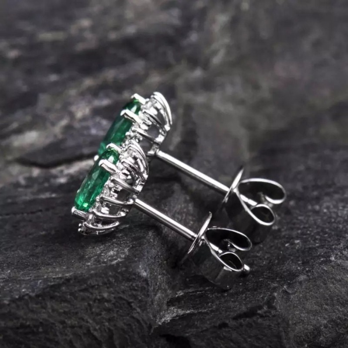 Natural Emerald Studs Earrings, 18k White Gold, Emerald Studs Earrings, Emerald Silver Earrings, Luxury Earrings, Ovel Cut Stone Earrings | Save 33% - Rajasthan Living 10